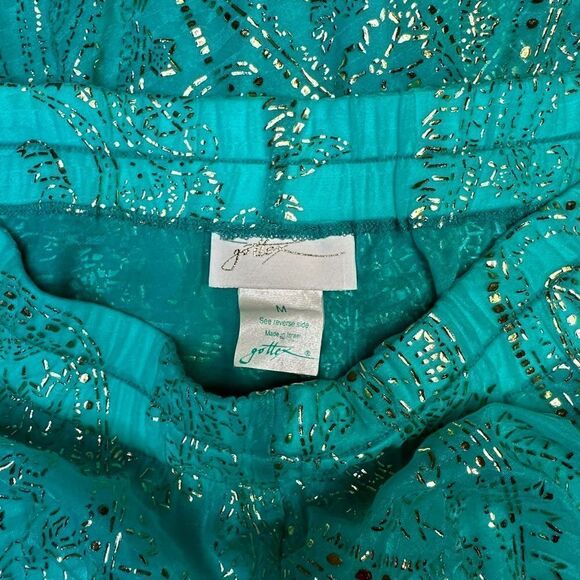 Gottex Vintage Wide Leg Aqua and Gold Paisley Pants size Medium - Picture 9 of 14